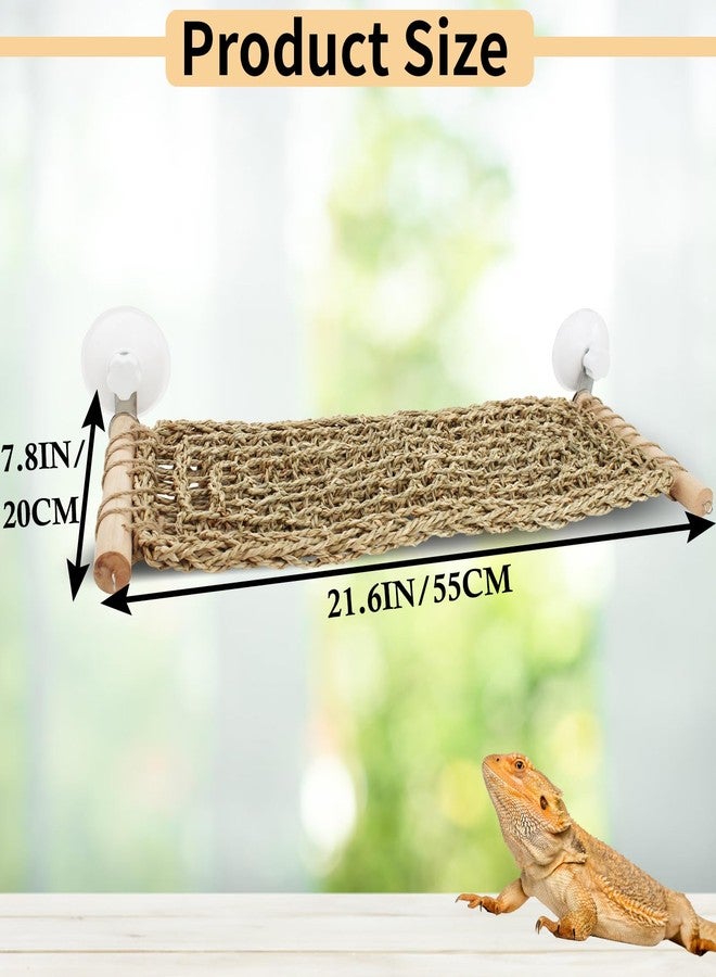OOXYG Bearded Dragon Hammock for Window, 21.6 x 7.8 in Natural Seagrass Bearded Dragon Hammock, Large Lizard Window Perch, Reptile Hammock Bed with Powerful Suction Cups for Tank Accessories - Image 3